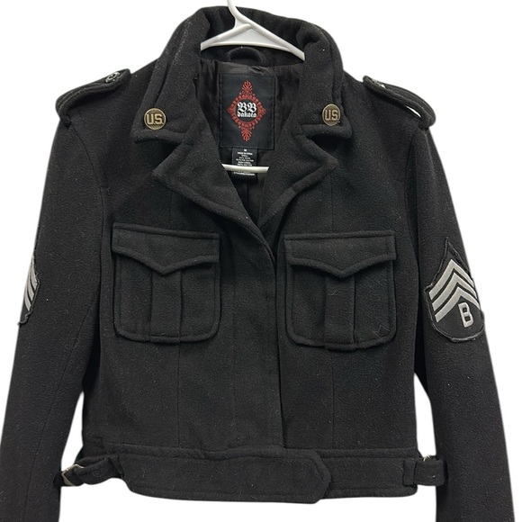 BBDakota Military Black Bomber Jacket with Pockets and Stripes Patches Womens M - Picture 1 of 16